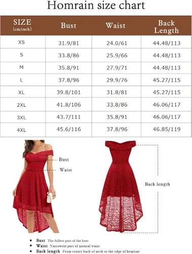 Vista 3 de HomRain - Vestido elegante con encaje floral para mujer, con hombros descubiertos y dobladillo asimétrico, para bodas, cócteles y fiestas
