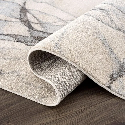 Vista 5 de Abani Alfombra contemporánea en capas gris y beige para comedor, de alta calidad, no desprende pelusa, 4 x 6 pies, diseño moderno