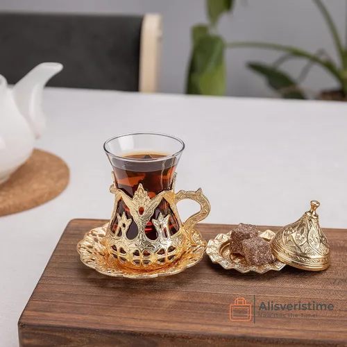 Vista 5 de Alisveristime Cakmali - Juego de té turco con 6 tazas de vidrio, 3.4 fl oz, dorado