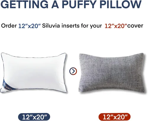 Vista 3 de Siluvia - Rellenos de almohada decorativos de 12 x 20 pulgadas, rellenos de almohada cuadrados para interiores de sofá, par de rellenos de almohada