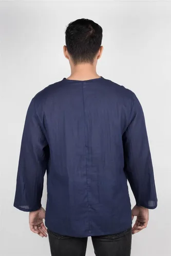 Vista 4 de Lofbaz - Camisa para hombre, 100 % algodón, cuello en V, camisa playera o estilo yoga