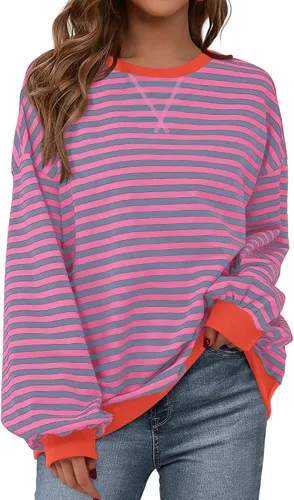Vista 30 de BTFBM Sudadera de gran tamaño para mujer 2026 otoño Azul Beige Blanco