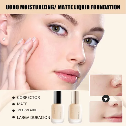 Vista 4 de UODO Base líquida UODO - Base hidratante ligera / mate de larga duración, maquillaje de base invisible, 1.05 onzas líquidas (blanco C01 mate)