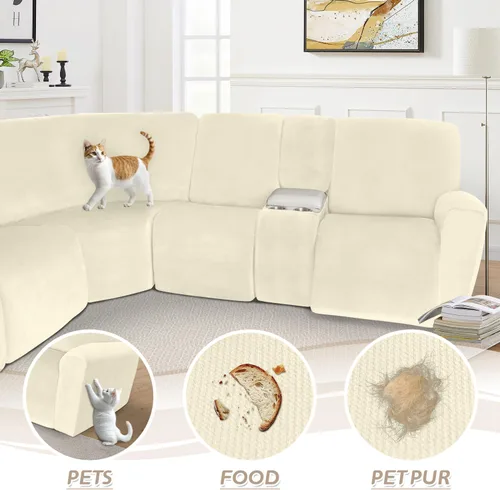 Vista 298 de Arfntevss Fundas de sofá seccional reclinable de terciopelo, Funda de sofá seccional de esquina para sofá reclinable, Funda elástica suave