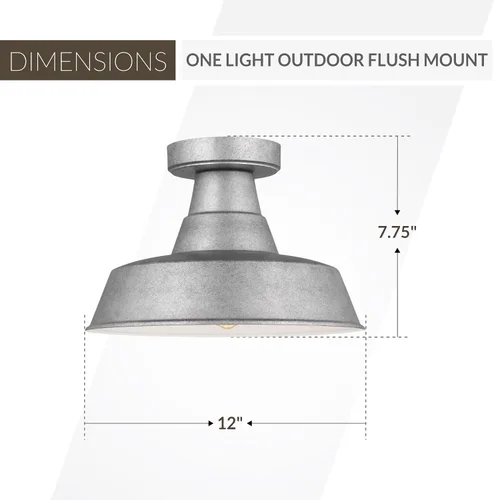 Vista 3 de Generation Lighting Lámpara de techo de 1 luz estilo granero para exteriores, peltre desgastado 7837401-57, lámpara de techo empotrada