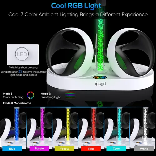 Vista 2 de Estación de carga para PS VR2 con luz RGB, soporte de carga vertical GORIXER para PSVR2, accesorios de pantalla de auriculares para Playstation VR2