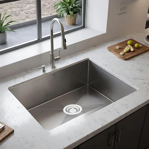 Vista 6 de Westbrass D2082S-50 3-1/2" Cuello Extra-Profundo Fregadero de Cocina Eliminación de Residuos Brida y Tapón Colador, Revestimiento en Polvo Blanco