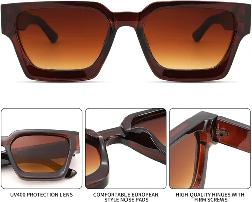 Vista 6 de Lentes de sol cuadrados retro para hombres y mujeres, marco grueso, rectangulares, gruesos