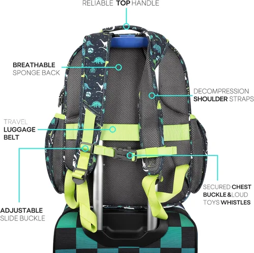 Vista 4 de mibasies Mochila para niñas y niños, ideal para niños y niñas, mochila para preescolar jardín de infantes y primaria, galaxia dinosaurio, Escuela-17L