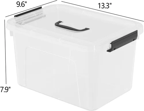 Vista 3 de Cajas de almacenamiento transparentes de 10.5 cuartos de galón con tapas, contenedor de almacenamiento de plástico con asas, juego de 4