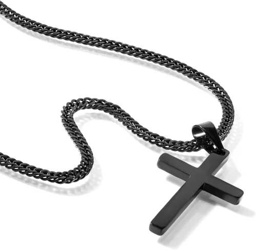 Vista 3 de Collar de cruz para hombre, collar con colgante de cruz lisa de acero inoxidable plateado y dorado para hombre, cadena cubana de 18 a 26 pulgadas