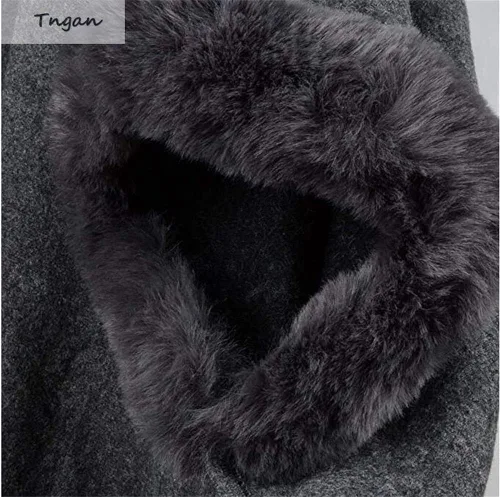 Vista 6 de Tngan Chaqueta tipo chal para mujer, capa de invierno cálida con capucha