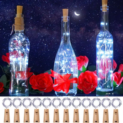 Vista 13 de SmilingTown 12 paquetes de 20 luces LED para botellas de vino con corcho - Cadena de luces de hadas de alambre plateado, luces de corcho operadas