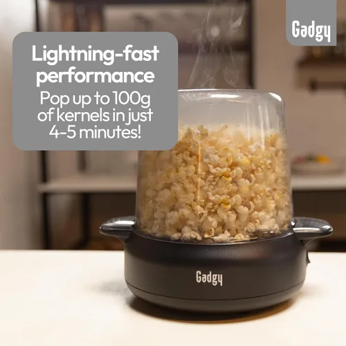 Vista 9 de Máquina de palomitas de maíz Gadgy – Máquina eléctrica de aceite caliente de 500W con placa antiadherente, tapa y agitador – Gran popper de 24 tazas