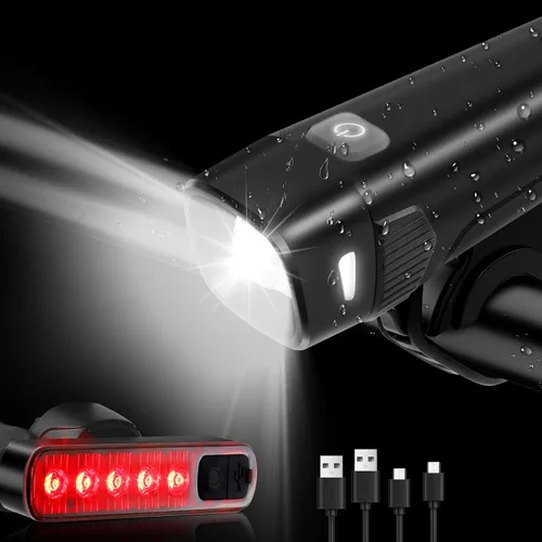 Vista 3 de 400LM USB Rechargeable Bike Light Set, Front Headlight & Rear Taillight, 5 Lighting Modes, Waterproof Safety Cycling Lights for Road Mountain Bikes