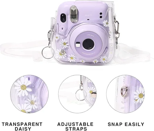 Vista 4 de Funda transparente para Fujifilm Instax Mini 12/13/11/9/8 - Funda para cámara instantánea Instax mini 11 con correas ajustables para el hombro