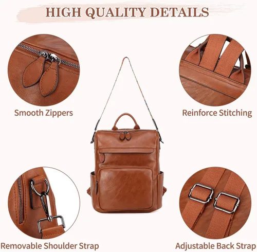 Vista 3 de Bolso tipo mochila para mujer, RAVUO de piel sintética, mini mochila de moda para mujer, tres formas de llevar, S