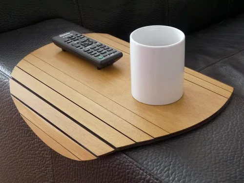 Vista 5 de Round wooden sofa armrest table in many colors as dark walnut Small flexible over the couch side tables Narrow folding dining slinky arm tray