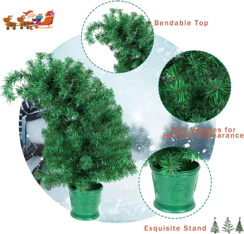 Vista 3 de CCINEE - Árbol de Navidad artificial de 2 pies, verde, mini, plegable, con bisagras, para mesa, con soporte de plástico, 120 puntas de rama
