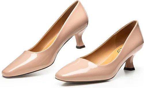 Vista 5 de Trary Zapatos de tacón de gatito para mujer, zapatos de vestir clásicos con punta cuadrada, zapatos casuales de tacón bajo cerrado para mujer oficina