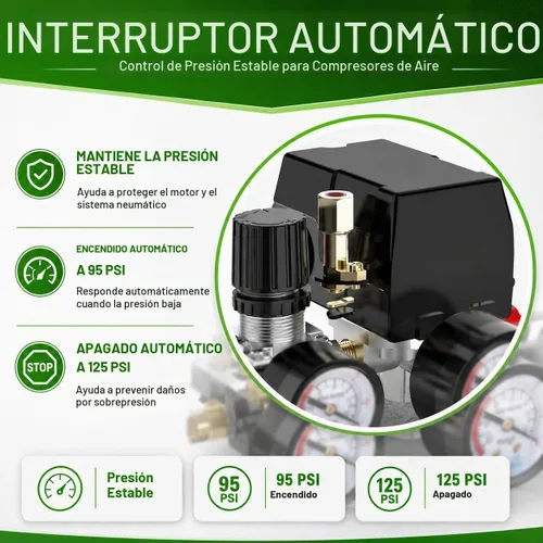 Vista 2 de Interruptor de presión del compresor de aire LF10-4H, 4 puertos 1/4 "NPT, interruptor de control de presión de 95-125 PSI para reemplazo de piezas