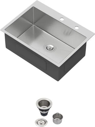 Vista 24 de Fregadero de cocina para exteriores 15 x 15 pulgadas, fregadero de bar de 15 x 15 pulgadas, fregaderos de cocina de acero inoxidable de calibre 16