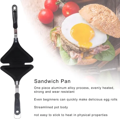 Vista 3 de Sartén para sándwich, sandwichera de aleación de aluminio, antiadherente doble cara Panini Maker para pasteles, pan.