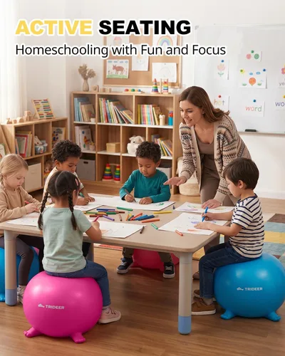 Vista 3 de Trideer Asiento flexible para aula primaria, sillas de pelota de yoga para niños, silla tambaleante de suministros escolares para niños sensoriales