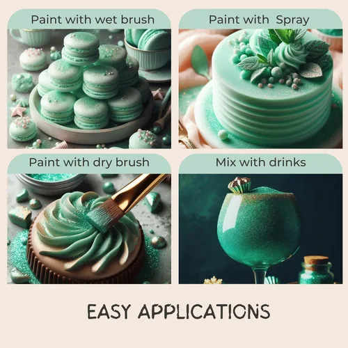 Vista 3 de Confect Agave Green - Polvo Luster Dust comestible para bebidas, cócteles y productos horneados, polvo brillante para pasteles, cupcakes, postres