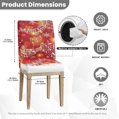 Vista 7 de HUGS IDEA Christmas Seat Covers for Dining Room Chairs Set of 6 Music Notes Stretch Chair Slipcovers Protector Removable and Washable Kitchen Dining
