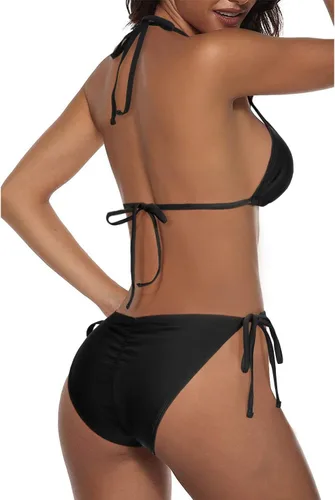 Vista 8 de Holipick Conjunto de bikini de 3 piezas para mujer, traje de baño halter y bikini sarong triángulo con salida de baño