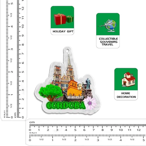 Vista 4 de Adorno navideño de Córdoba de Argentina de acrílico transparente de doble cara para decoración de árbol, colgante de recuerdo de viaje, colección