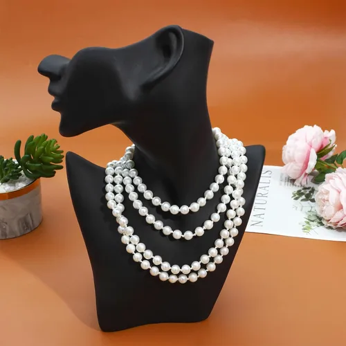 Vista 4 de NEWITIN 6 collares de perlas de diamantes de imitación para mujer, gargantilla de perlas en capas con diamantes de imitación de los años 20, collar