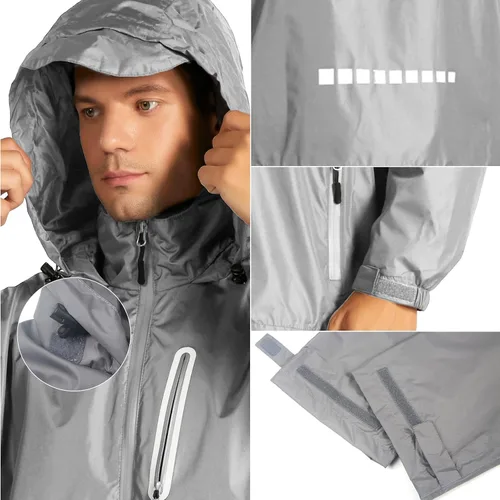 Vista 5 de WENTTUO Chaqueta impermeable para hombre, chaqueta de lluvia para hombre, traje de pantalones, abrigos de lluvia para hombres, equipo de lluvia
