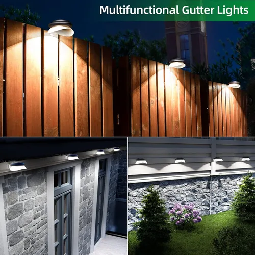 Vista 7 de JSOT - Luces solares para exteriores para canalones de techo, luz solar, impermeable, LED, luces de pared, para aleros de techo, barandilla
