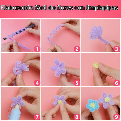Vista 4 de IOOLEEM - Limpiapipas, 200 tallos de chenilla para hacer flores de color rosa claro