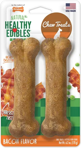 Vista 16 de Nylabone Healthy Edibles - Premios masticables para perro, todo natural, larga duración, 1 unidad, sabor a tocino (Bacon), M/Wolf Natural dog