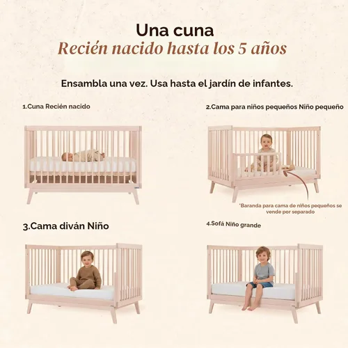 Vista 3 de dadada Soho - Cuna convertible 3 en 1 de madera maciza para bebé, madera de haya lavada