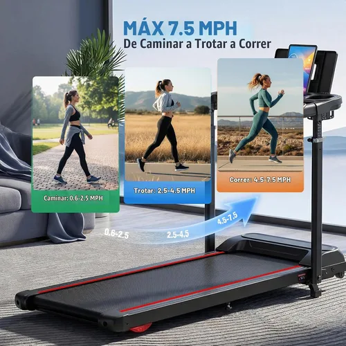 Vista 6 de Treadmill with Desk Workstation & Adjustable Height, 450 lbs Weight Capacity, Folding Incline Treadmill with Handle Bar, Portable Ultra-Quiet 3.5HP