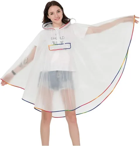 Vista 2 de Freesmily Poncho de lluvia transparente para mujer, poncho de lluvia transparente de plástico EVA, capa de lluvia para senderismo, ciclismo