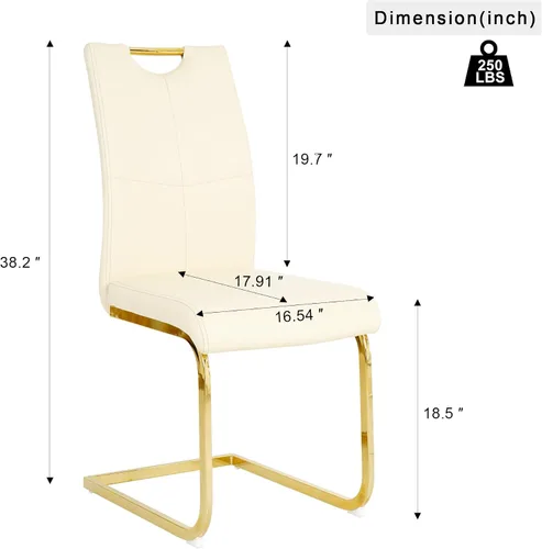 Vista 2 de Juego de sillas de comedor modernas (2 unidades) de piel sintética PU con respaldo alto tapizadas con patas doradas de metal para cocina y comedor