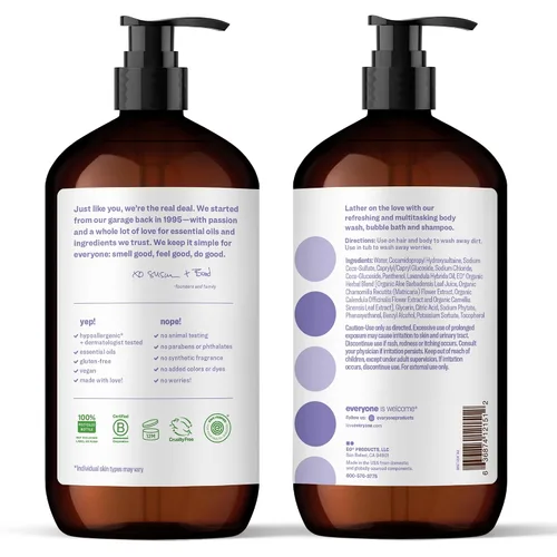 Vista 3 de Everyone Jabón 3 en 1, gel de baño, baño de burbujas, champú, 32 onzas (paquete de 1), lavanda y aloe, hecho con aceites esenciales para hombres