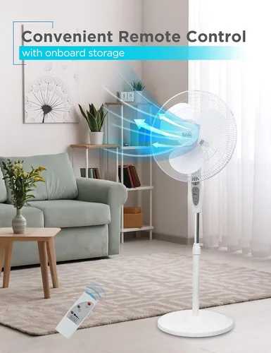 Vista 2 de BLACK+DECKER Ventilador de pie de 18 pulgadas con base de pedestal, ventilador de pedestal de altura ajustable con control remoto y panel de control