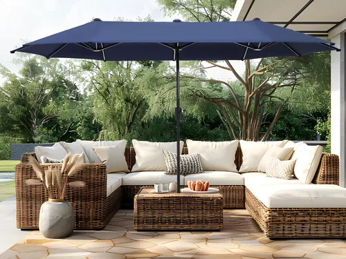 Vista 13 de PHI VILLA Sombrilla Grande de Patio de 13 Pies de Doble Cara Gemela para Mercado Exterior con Manivela, Beige 13x6.5 ft shade, rectangular, patio