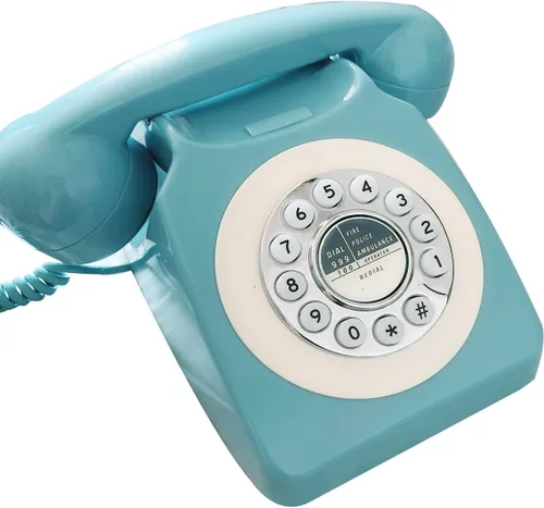 Vista 4 de Teléfono retro, con cable clásico antiguo teléfono fijo para el hogar/oficina, con cable francés azul antiguo rotativo regalo para decoración de arte
