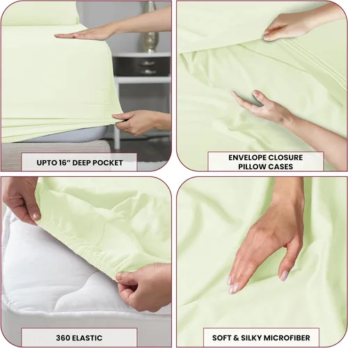 Vista 223 de LUX Décor - Juego de sábanas Twin de microfibra ultrasuave de 3 piezas con sábana encimera, sábana bajera de 16 pulgadas de profundidad y funda