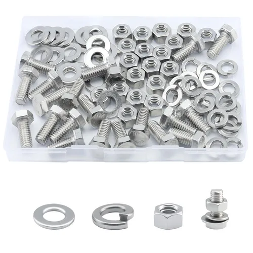 Vista 6 de Tornillo de cabeza hexagonal 1/4-20 x1 (20 unidades), tuercas de bloqueo, kits de arandelas planas y de bloqueo, acero inoxidable 304 18-8