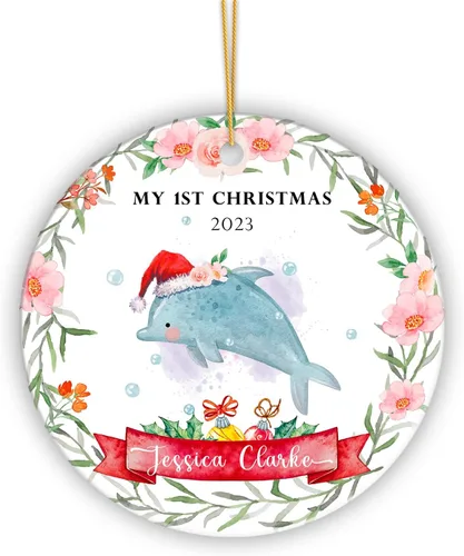 Vista 13 de Adorno de Navidad personalizado con nombre y fecha, adorno de nuestra primera Navidad como el señor y la señora 2023, adorno de Navidad de recuerdo