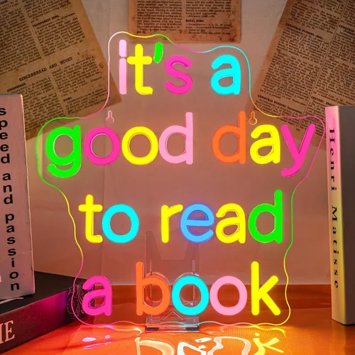 Vista 14 de Letrero de neón de lectura con brillo ajustable para lectura en el aula, letrero de pared y luz LED de neón para estudiantes, rincón de lectura