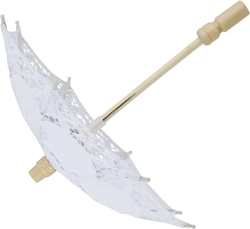 Vista 7 de Sombrilla de encaje para boda, bordado de algodón, hecha a mano, suministros de boda para decoración, disfraz de dama de los años 20 (blanco)